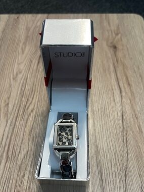 Studio Time Women's Leopard Print Cuff Watch